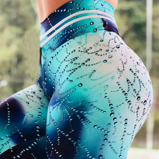 Women Fitness Sporting Yoga Pants High Waist Printed Leggings Push Up Elastic Pencil Pants Workout Water Droplets Leggings